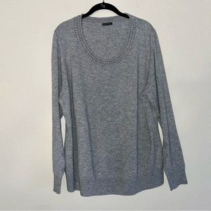 Lafayette 148 Gray Merino Wool Scoop Neck Sweater Sz XL